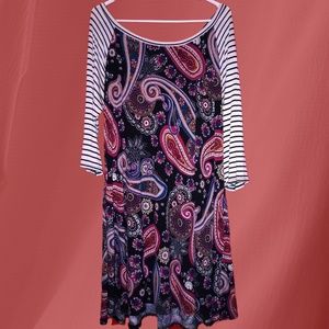 Boat Neck Paisley Print Shift Dress